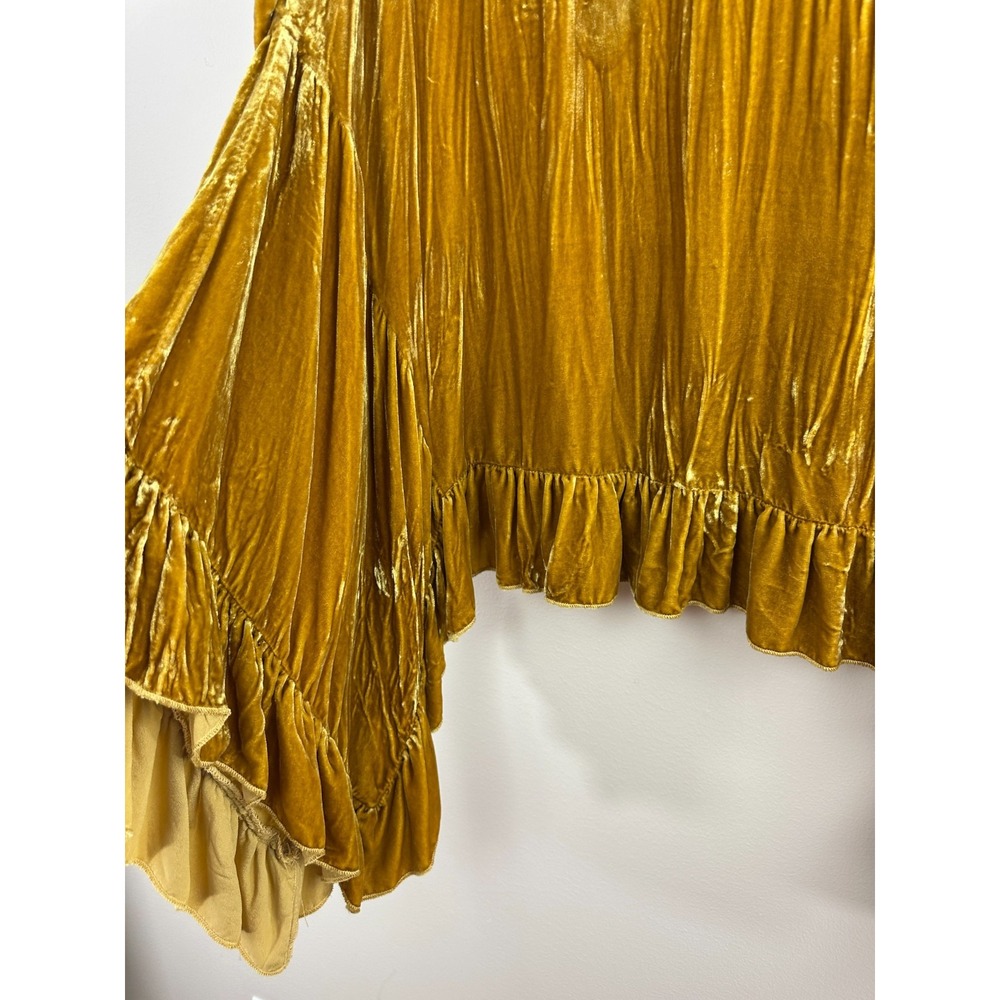 Hearts Desire Butterfly Top Long Velvet Gold Ruffle Asymmetric Tunic Medium - Picture 6 of 13
